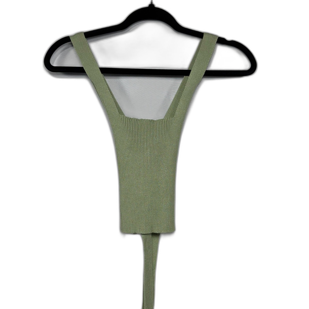 Cropped Sage Green Ribbed Crisscross Cutout Wrap Top Dreamers by Debut Size XS - Picture 2 of 8
